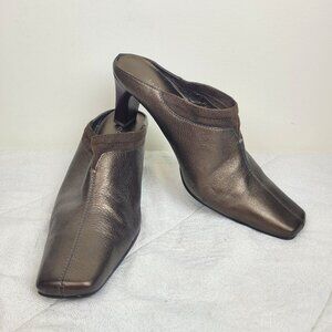 Liz Claiborne Vintage Margarete leather bronze metallic square toe mule heel 7.5